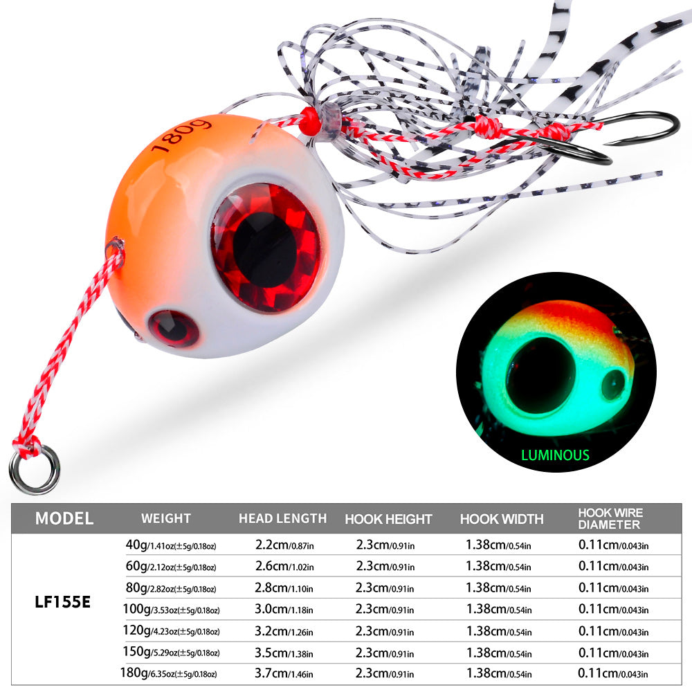 KATUYSHA Lead Slider Jig Lure with 3D Big Eye &amp; Octopus Skirt Saltwater Fishing Bait 40g-180g
