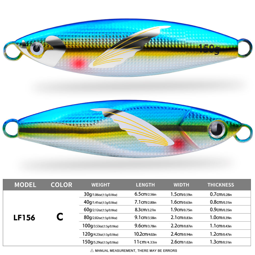 KATYUSHA Saltwater Vertical Jigging Bait, Lifelike Wing Design Metal Jig Lure, 30g-150g, 6 Colors