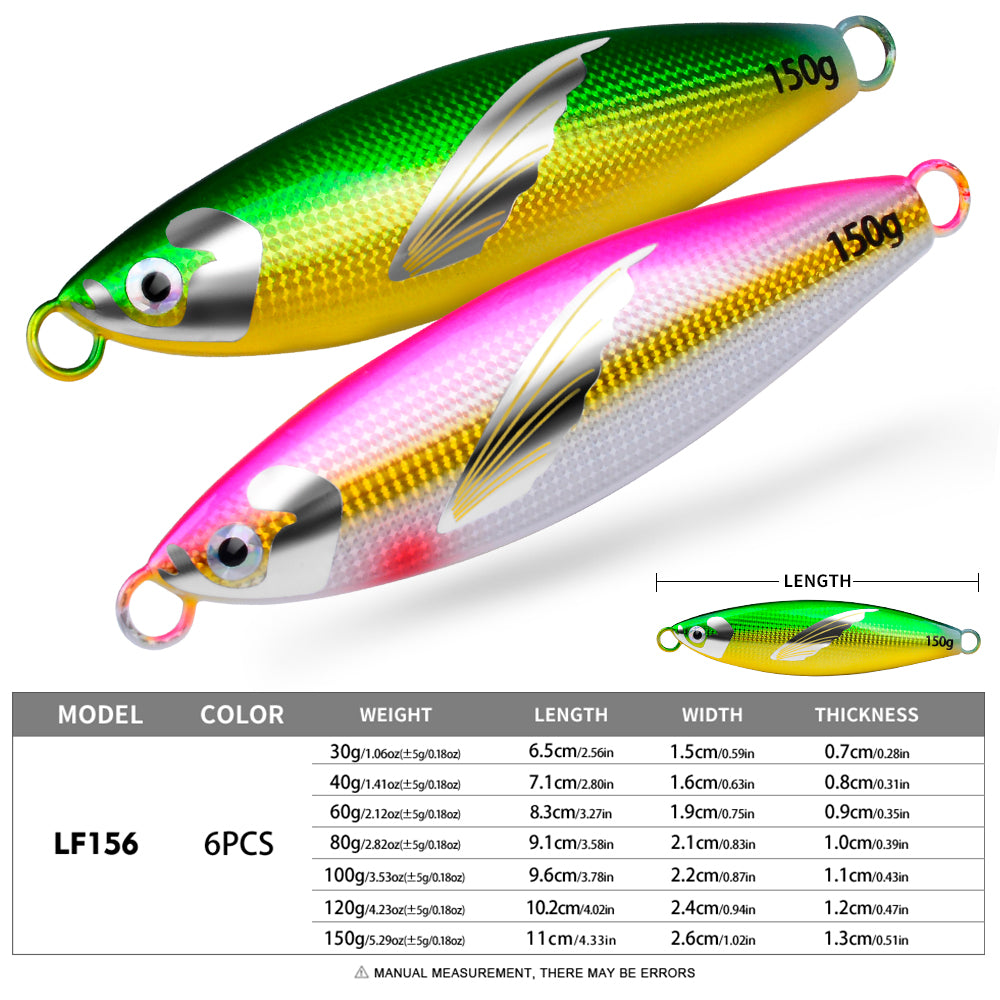 KATYUSHA Saltwater Vertical Jigging Bait, Lifelike Wing Design Metal Jig Lure, 30g-150g, 6 Colors
