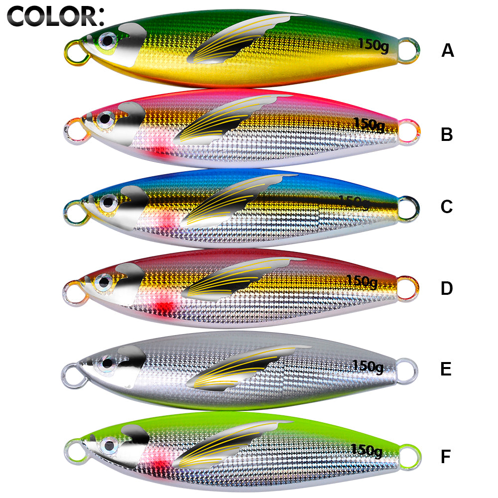 KATYUSHA Saltwater Vertical Jigging Bait, Lifelike Wing Design Metal Jig Lure, 30g-150g, 6 Colors