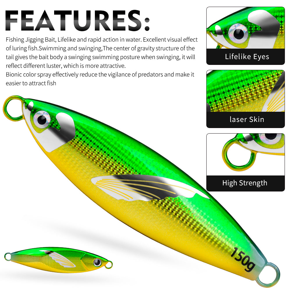 KATYUSHA Saltwater Vertical Jigging Bait, Lifelike Wing Design Metal Jig Lure, 30g-150g, 6 Colors