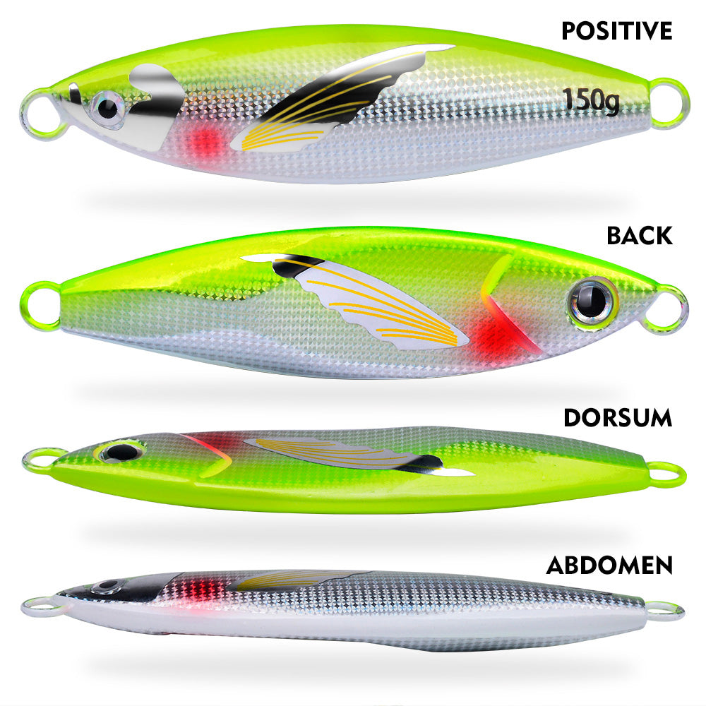 KATYUSHA Saltwater Vertical Jigging Bait, Lifelike Wing Design Metal Jig Lure, 30g-150g, 6 Colors