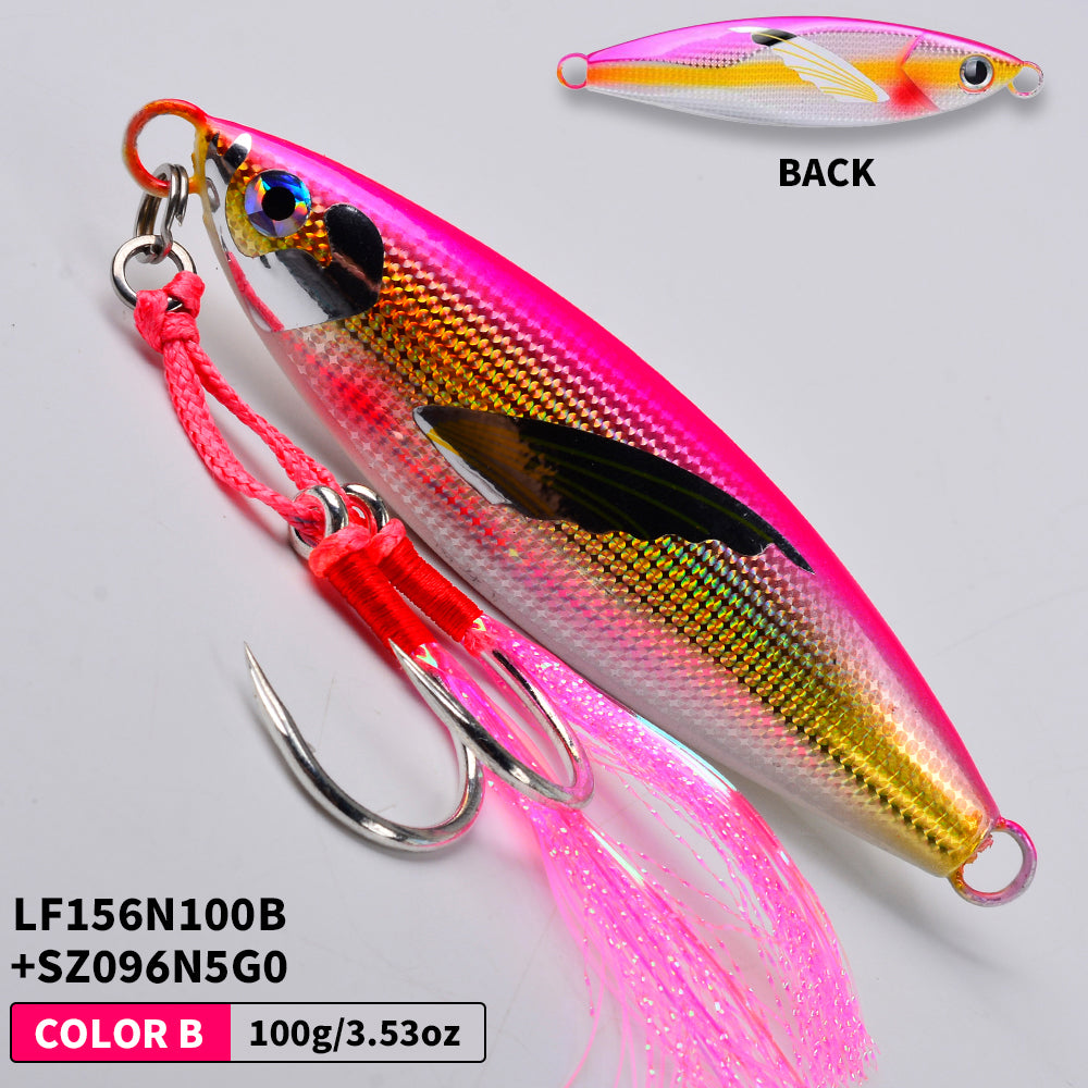 KATUYSHA Saltwater Vertical Jigging Bait, Lifelike Wing Design Metal Jig Lure, 30g-150g, 6 Colors（ with Assist Hook）