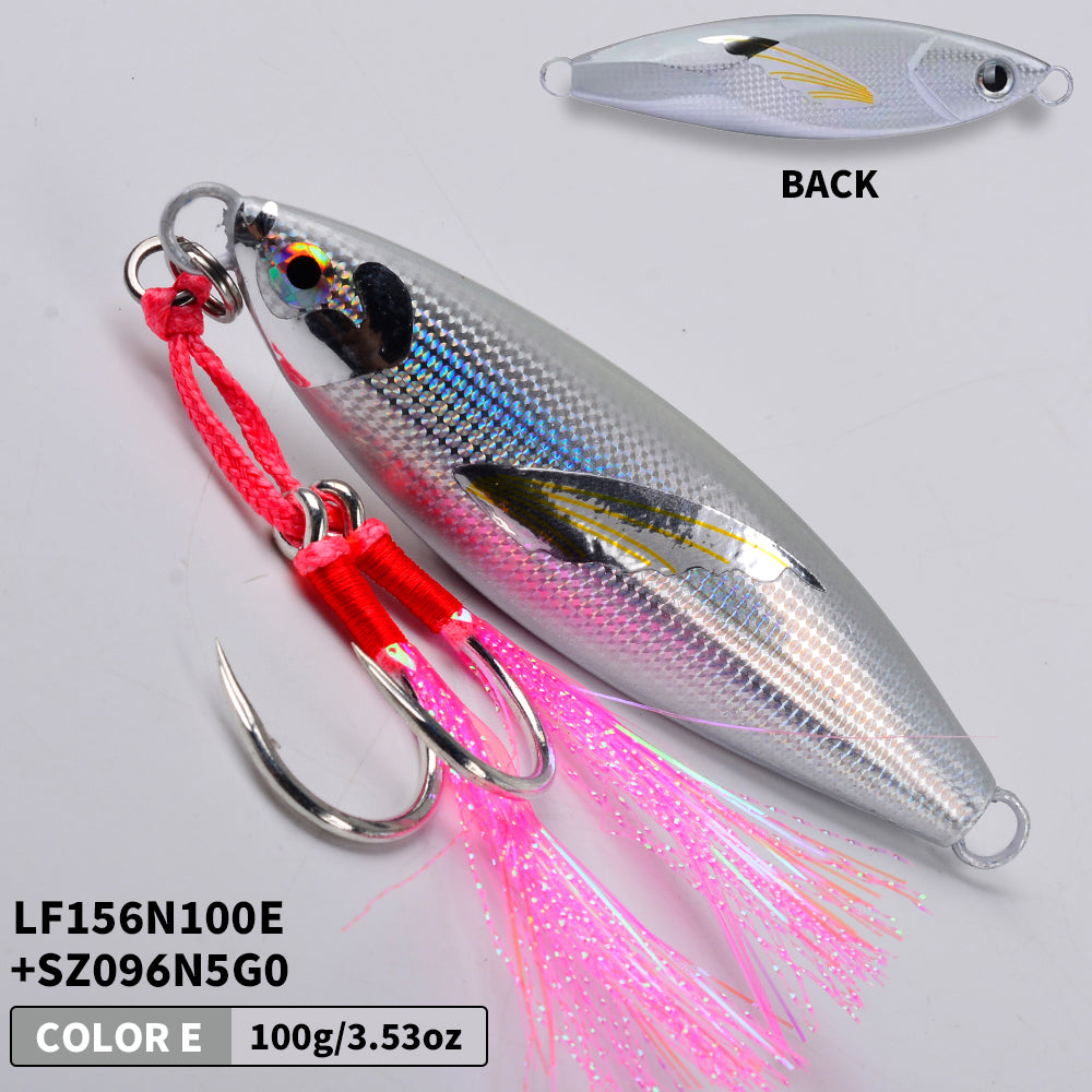 KATUYSHA Saltwater Vertical Jigging Bait, Lifelike Wing Design Metal Jig Lure, 30g-150g, 6 Colors（ with Assist Hook）