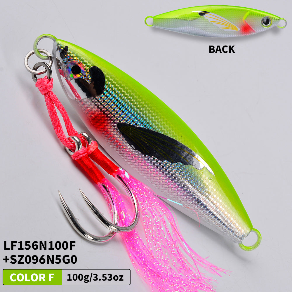 KATUYSHA Saltwater Vertical Jigging Bait, Lifelike Wing Design Metal Jig Lure, 30g-150g, 6 Colors（ with Assist Hook）