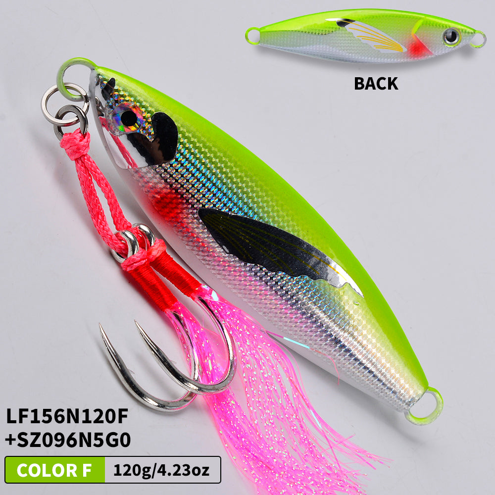 KATUYSHA Saltwater Vertical Jigging Bait, Lifelike Wing Design Metal Jig Lure, 30g-150g, 6 Colors（ with Assist Hook）