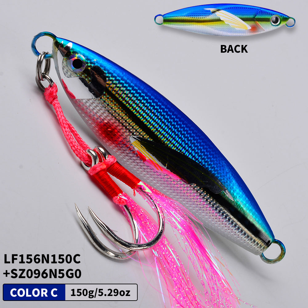 KATUYSHA Saltwater Vertical Jigging Bait, Lifelike Wing Design Metal Jig Lure, 30g-150g, 6 Colors（ with Assist Hook）