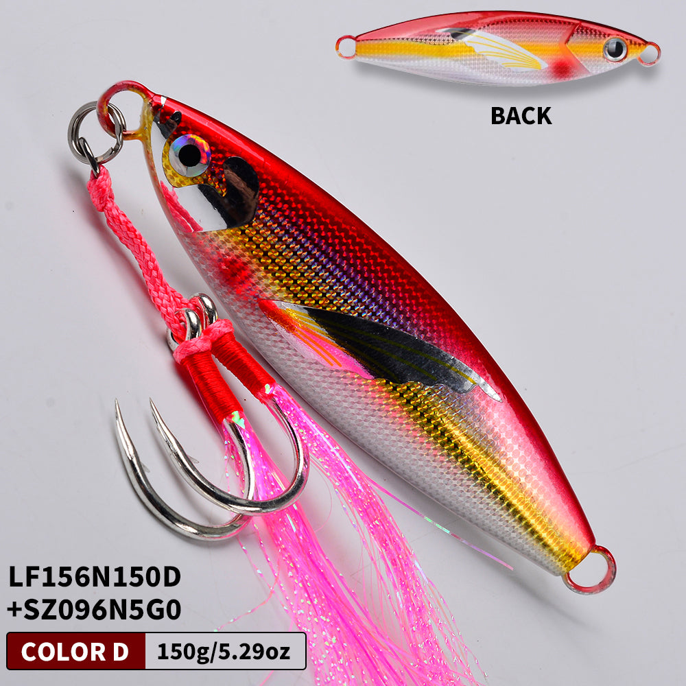 KATUYSHA Saltwater Vertical Jigging Bait, Lifelike Wing Design Metal Jig Lure, 30g-150g, 6 Colors（ with Assist Hook）