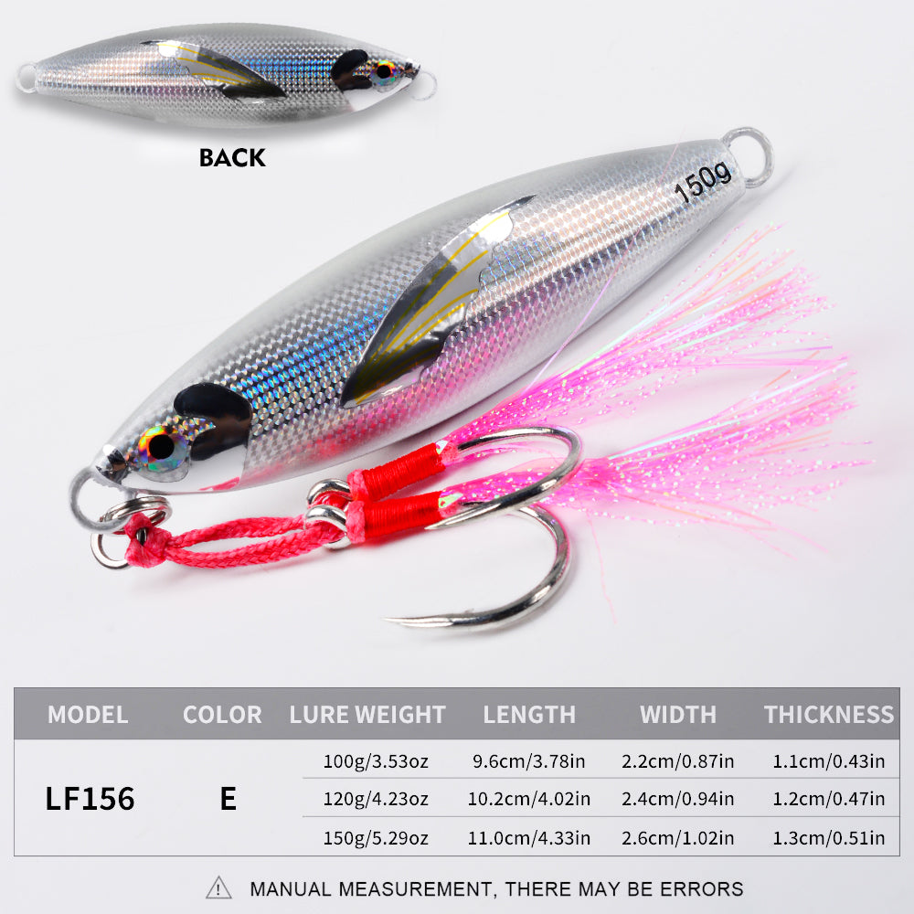 KATUYSHA Saltwater Vertical Jigging Bait, Lifelike Wing Design Metal Jig Lure, 30g-150g, 6 Colors（ with Assist Hook）