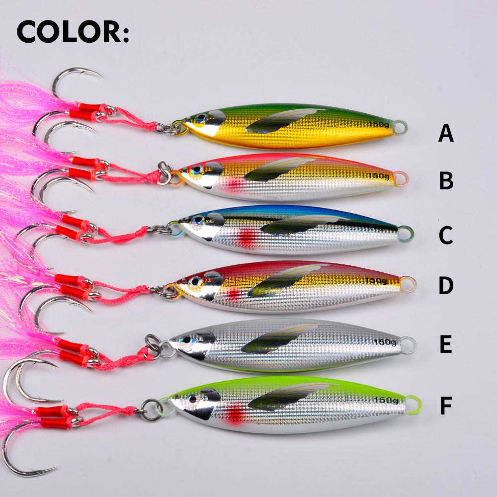 KATUYSHA Saltwater Vertical Jigging Bait, Lifelike Wing Design Metal Jig Lure, 30g-150g, 6 Colors（ with Assist Hook）
