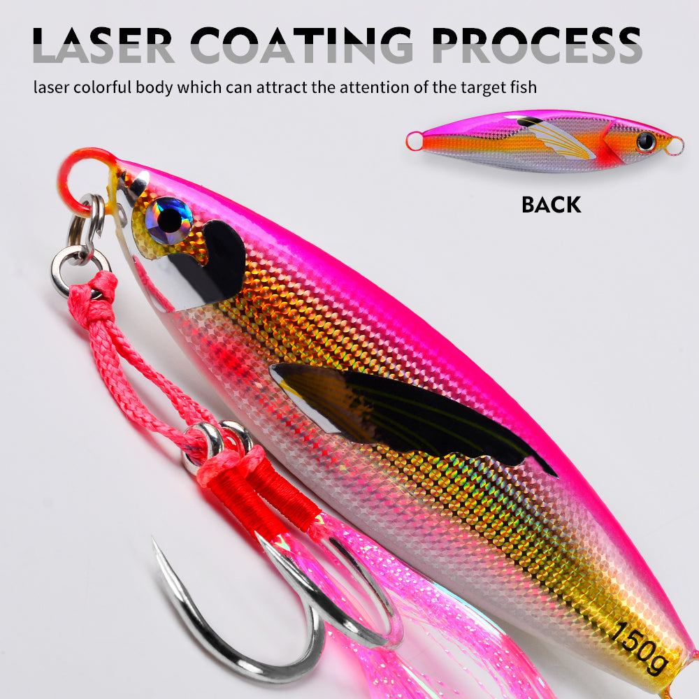 KATUYSHA Saltwater Vertical Jigging Bait, Lifelike Wing Design Metal Jig Lure, 30g-150g, 6 Colors（ with Assist Hook）
