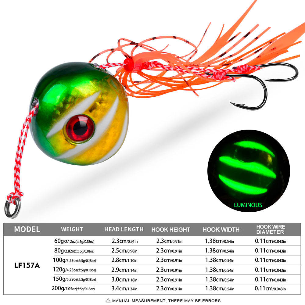 KATYUSHA Tai Rubber Jig Lure, 60g-200g, A-E Colors ;Saltwater Ball Jig Head with Silicone Skirt, Pre-Rigged