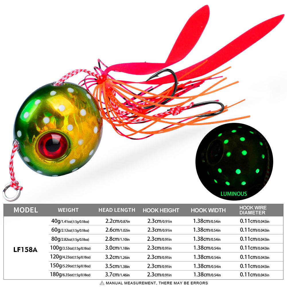 KATYUSHA Saltwater Ball Jig Head with Silicone Skirt, Pre-Rigged Tai Rubber Jig Lure, 60g-200g, A-E Colors&nbsp;