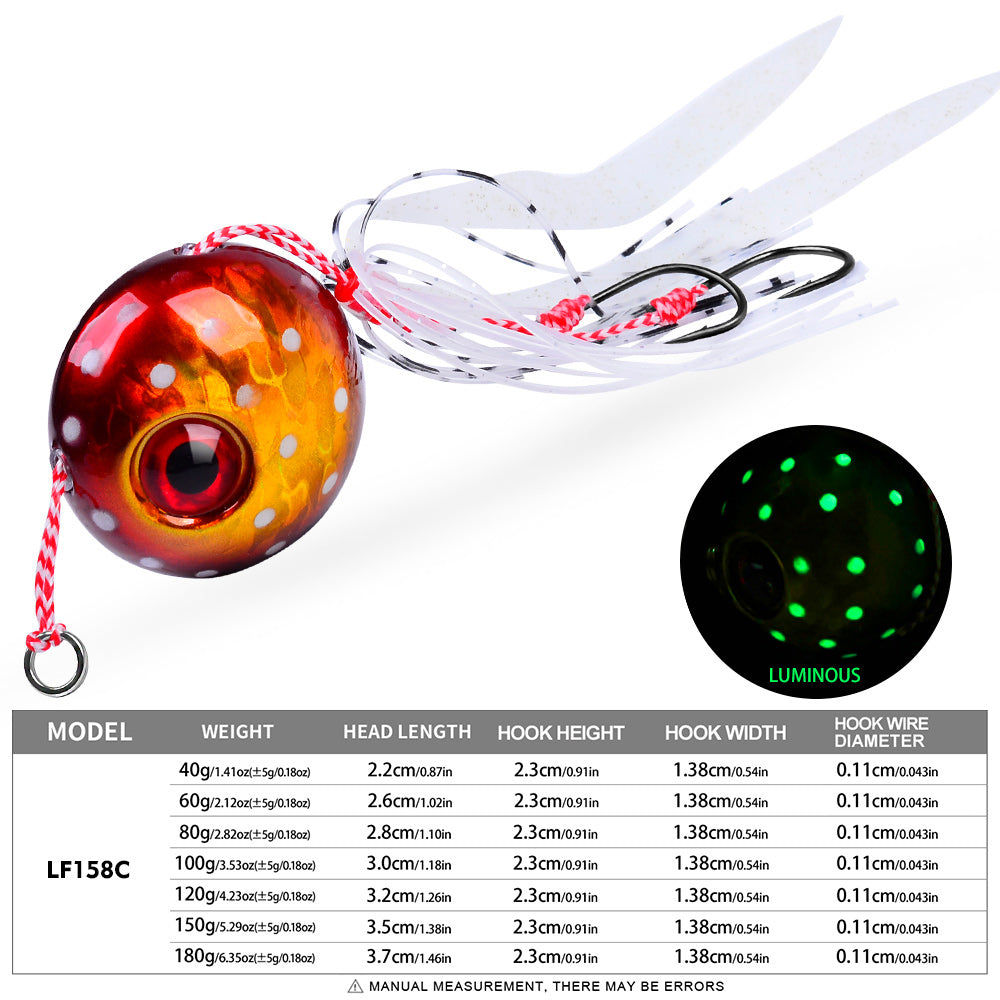 KATYUSHA Saltwater Ball Jig Head with Silicone Skirt, Pre-Rigged Tai Rubber Jig Lure, 60g-200g, A-E Colors&nbsp;