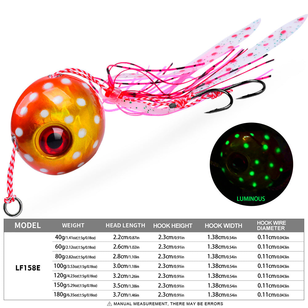 KATYUSHA Saltwater Ball Jig Head with Silicone Skirt, Pre-Rigged Tai Rubber Jig Lure, 60g-200g, A-E Colors&nbsp;