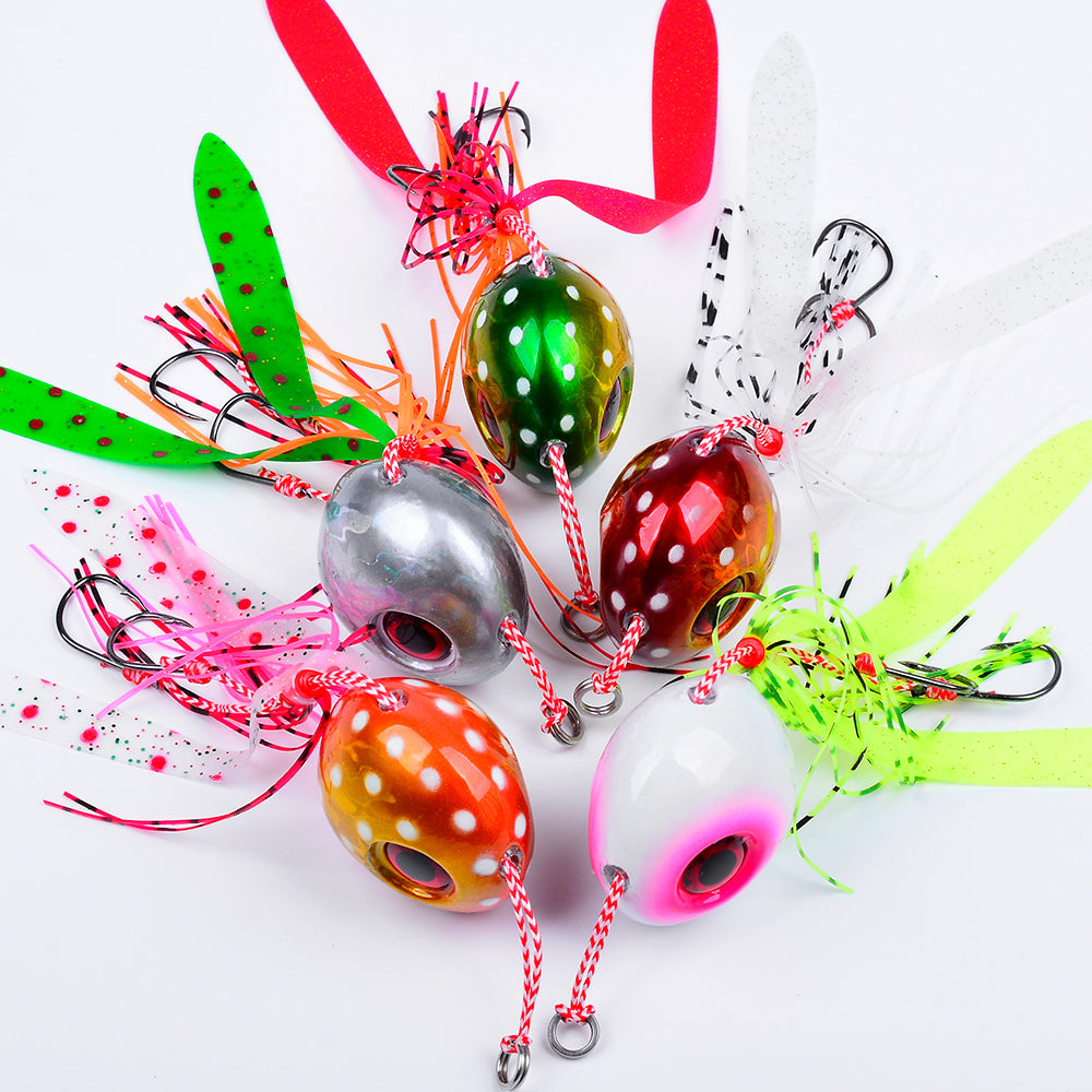 KATYUSHA Saltwater Ball Jig Head with Silicone Skirt, Pre-Rigged Tai Rubber Jig Lure, 60g-200g, A-E Colors&nbsp;