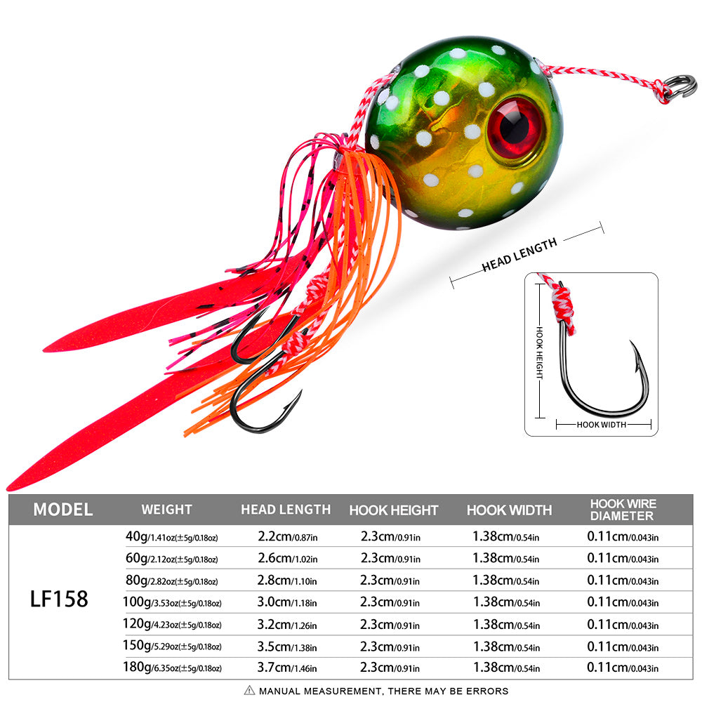 KATYUSHA Saltwater Ball Jig Head with Silicone Skirt, Pre-Rigged Tai Rubber Jig Lure, 60g-200g, A-E Colors&nbsp;