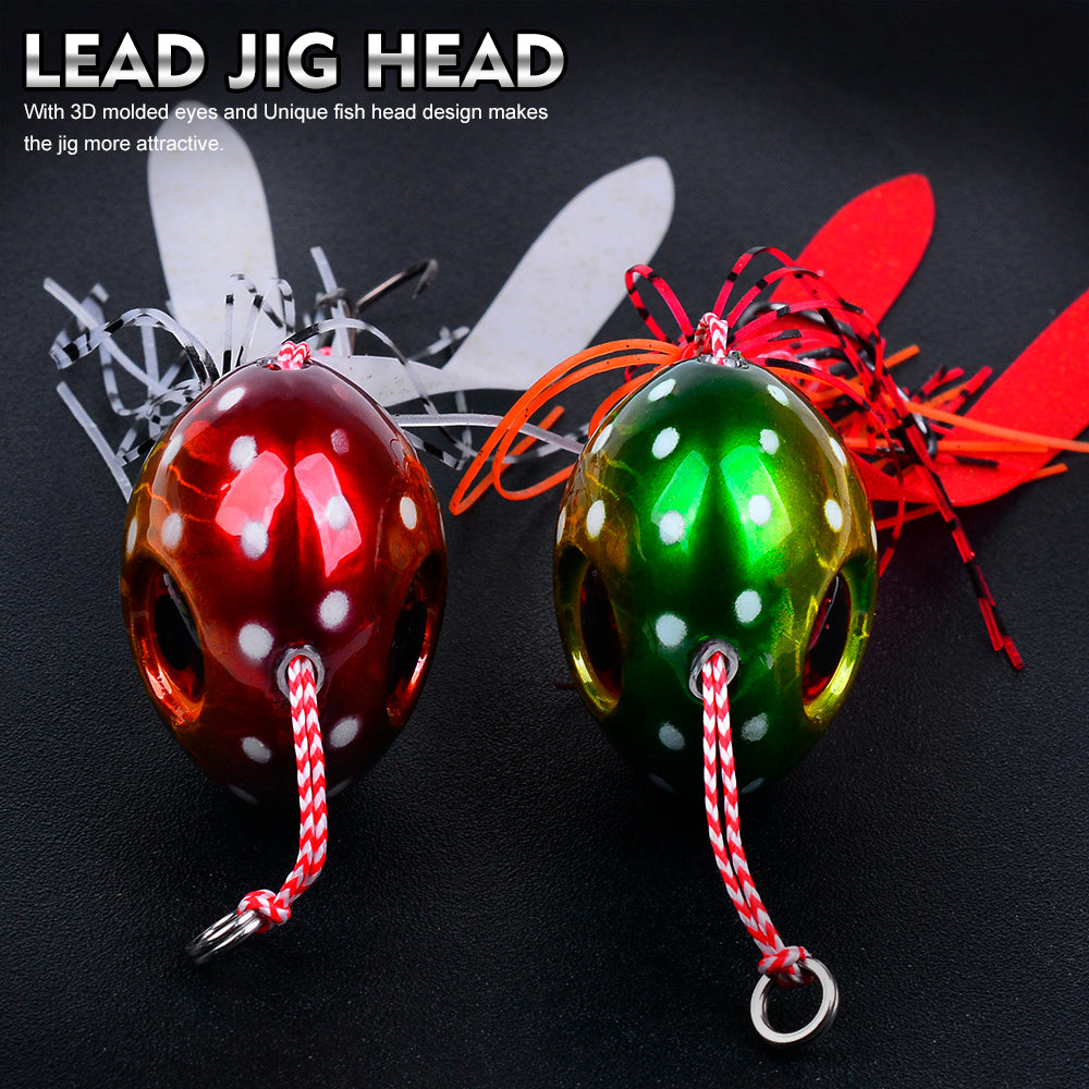 KATYUSHA Saltwater Ball Jig Head with Silicone Skirt, Pre-Rigged Tai Rubber Jig Lure, 60g-200g, A-E Colors&nbsp;