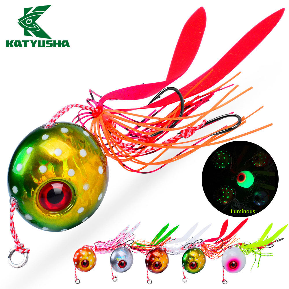 KATYUSHA Saltwater Ball Jig Head with Silicone Skirt, Pre-Rigged Tai Rubber Jig Lure, 60g-200g, A-E Colors&nbsp;