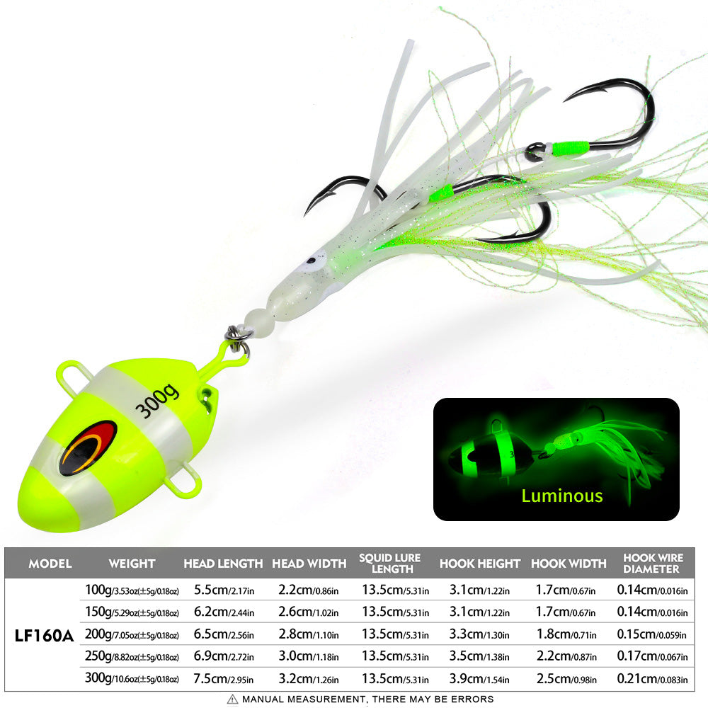KATYUSHA Lead Kabura Jig with Squid Skirt ; Triple Assist Hooks 3D Big Eye Saltwater Big Game Fishing Bait 100g-300g