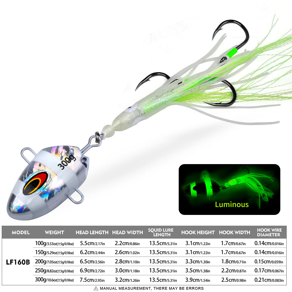 KATYUSHA Lead Kabura Jig with Squid Skirt ; Triple Assist Hooks 3D Big Eye Saltwater Big Game Fishing Bait 100g-300g