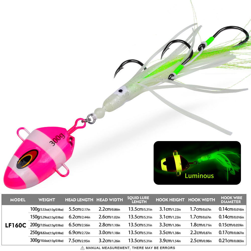 KATYUSHA Lead Kabura Jig with Squid Skirt ; Triple Assist Hooks 3D Big Eye Saltwater Big Game Fishing Bait 100g-300g