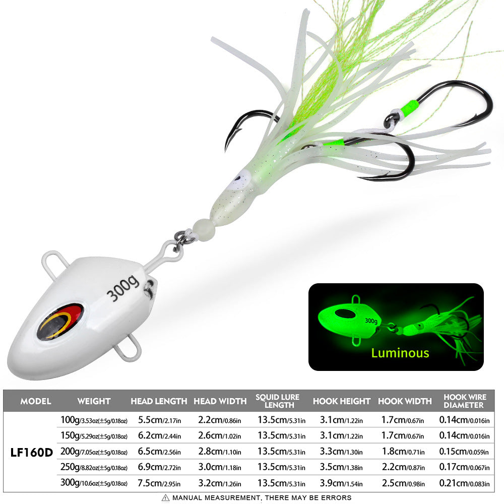KATYUSHA Lead Kabura Jig with Squid Skirt ; Triple Assist Hooks 3D Big Eye Saltwater Big Game Fishing Bait 100g-300g