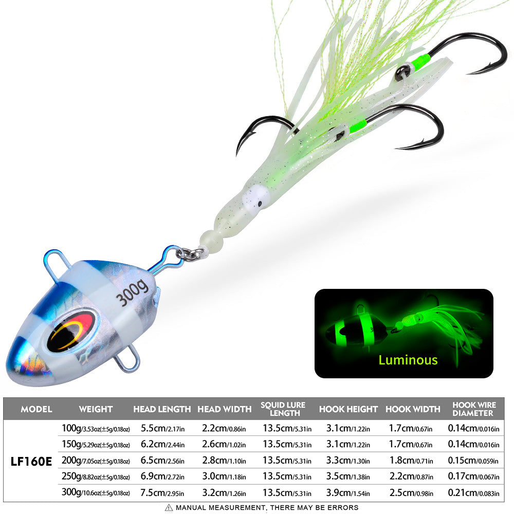 KATYUSHA Lead Kabura Jig with Squid Skirt ; Triple Assist Hooks 3D Big Eye Saltwater Big Game Fishing Bait 100g-300g