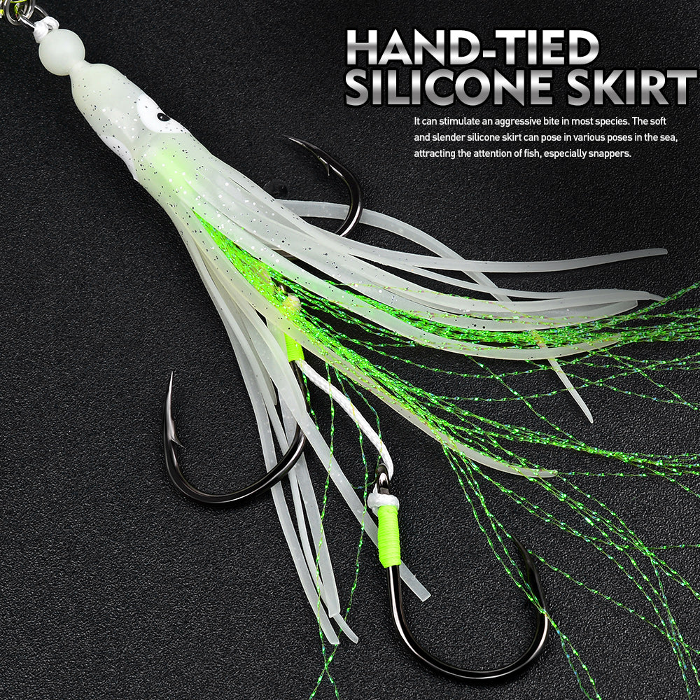 KATYUSHA Lead Kabura Jig with Squid Skirt ; Triple Assist Hooks 3D Big Eye Saltwater Big Game Fishing Bait 100g-300g