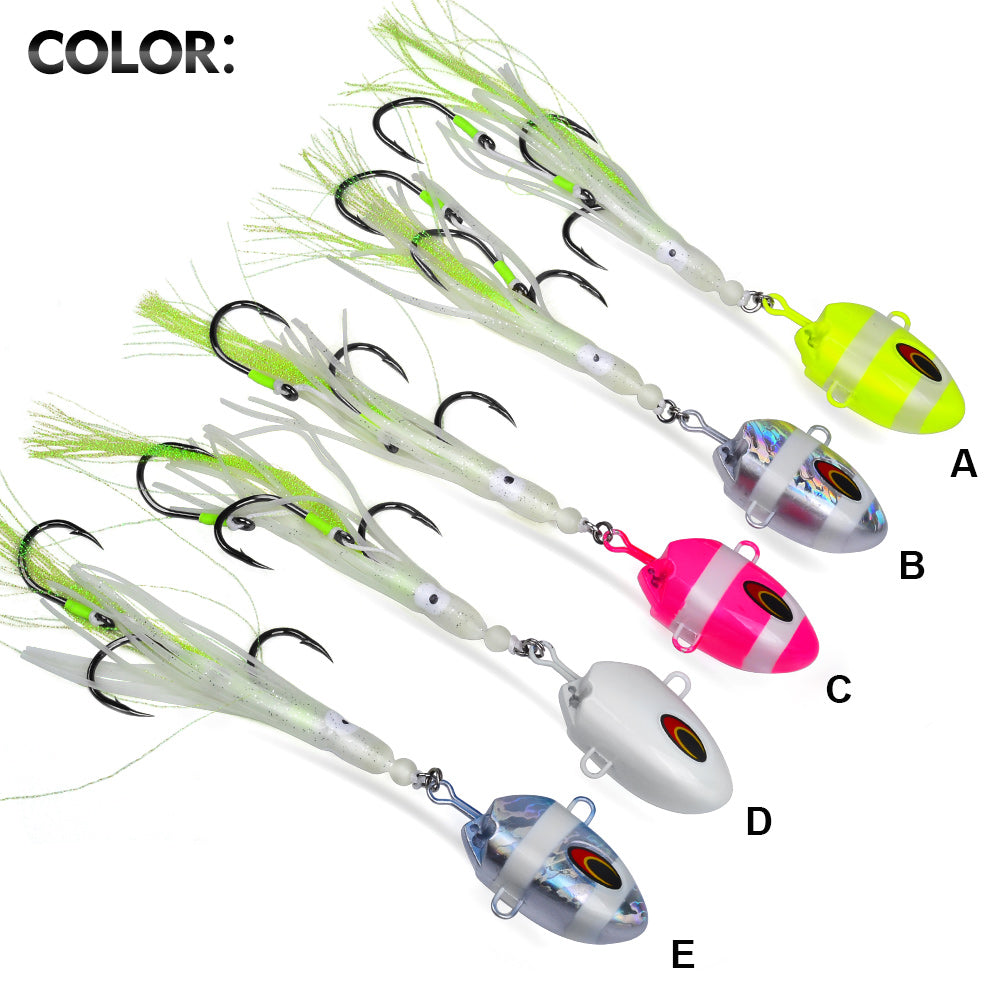 KATYUSHA Lead Kabura Jig with Squid Skirt ; Triple Assist Hooks 3D Big Eye Saltwater Big Game Fishing Bait 100g-300g