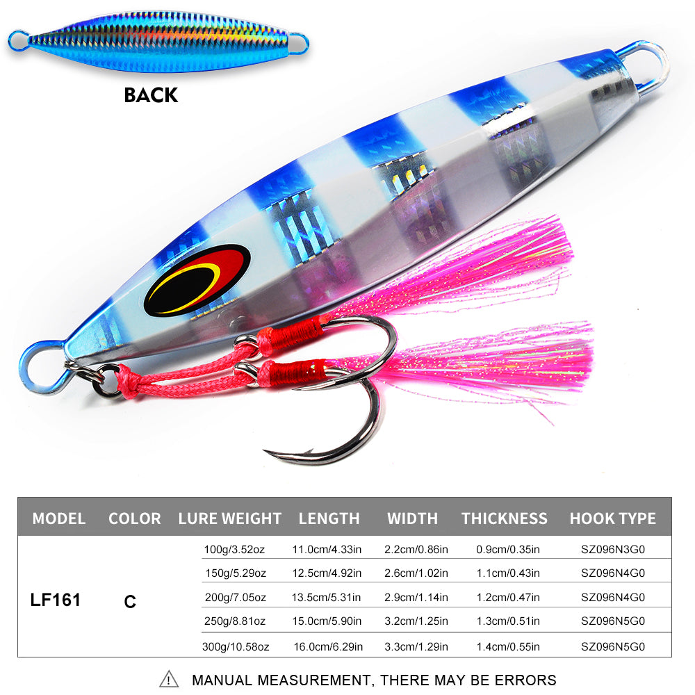 KATYUSHA Saltwater Luminous Striped Vertical Jigging Bait 100/150/200/250/300g Fast Sinking Jig for Offshore Fishing£¨with Assist Hook£©