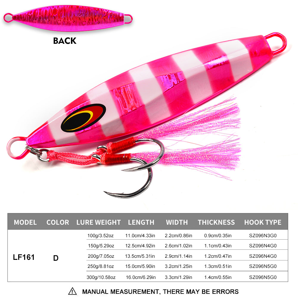 KATYUSHA Saltwater Luminous Striped Vertical Jigging Bait 100/150/200/250/300g Fast Sinking Jig for Offshore Fishing£¨with Assist Hook£©