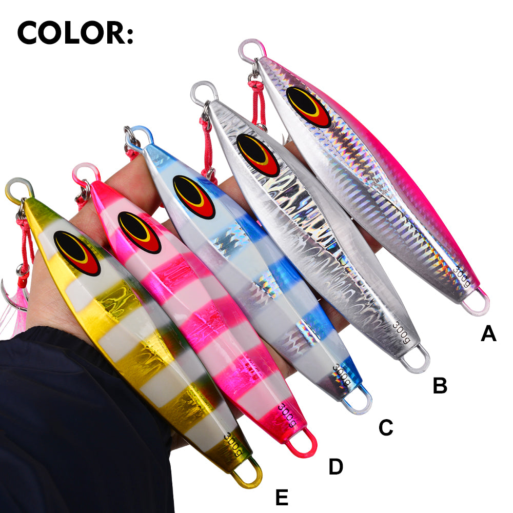 KATYUSHA Saltwater Luminous Striped Vertical Jigging Bait 100/150/200/250/300g Fast Sinking Jig for Offshore Fishing£¨with Assist Hook£©