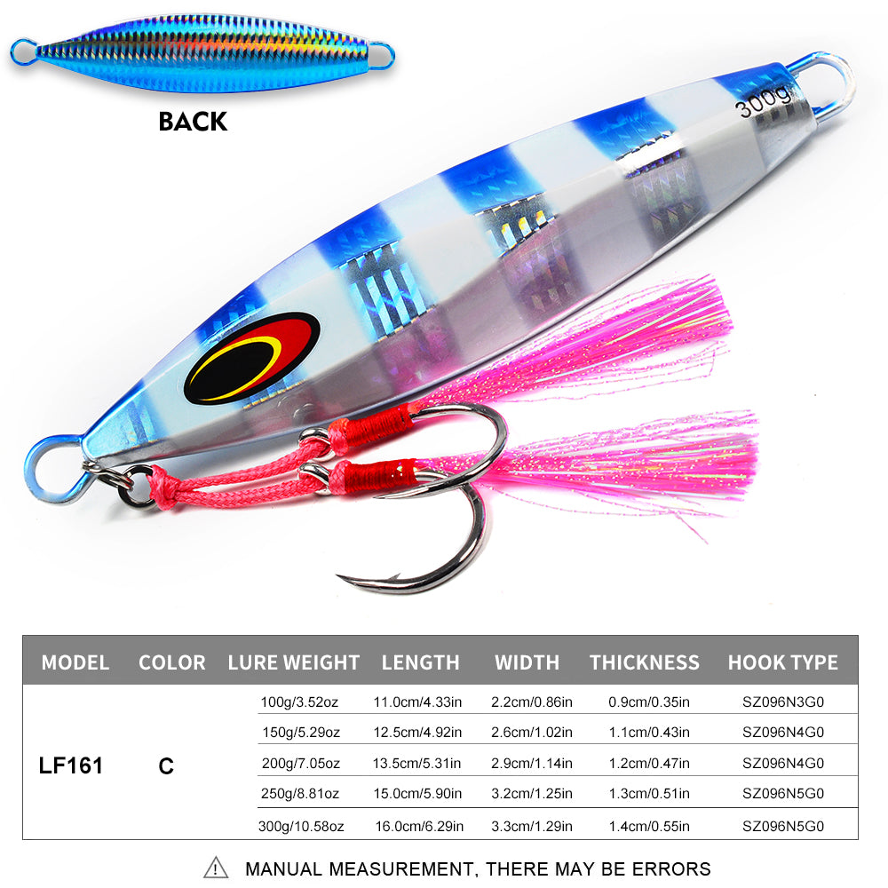 KATYUSHA Saltwater Luminous Striped Vertical Jigging Bait 100/150/200/250/300g Fast Sinking Jig for Offshore Fishing£¨with Assist Hook£©