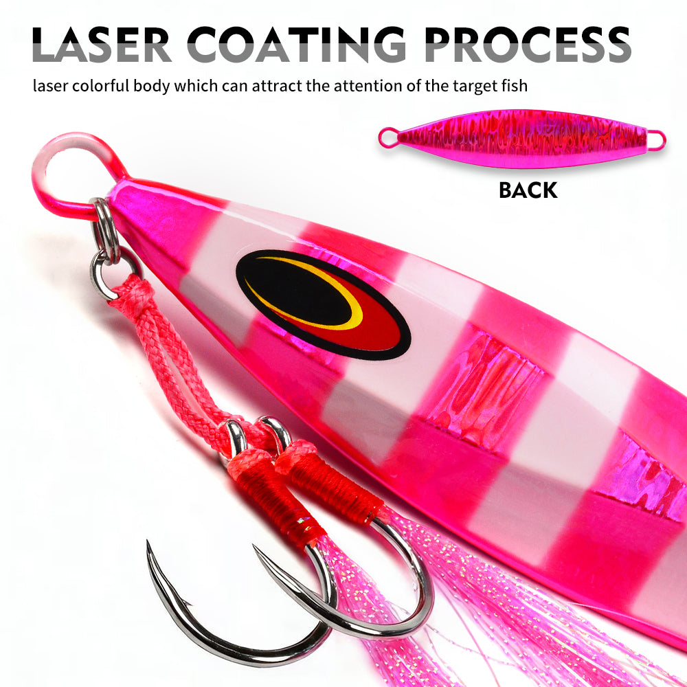 KATYUSHA Saltwater Luminous Striped Vertical Jigging Bait 100/150/200/250/300g Fast Sinking Jig for Offshore Fishing£¨with Assist Hook£©