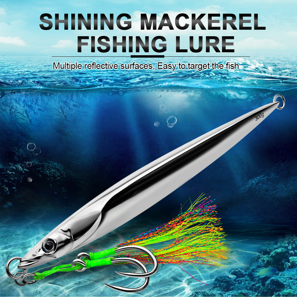 KATUYSHA Saltwater Vertical Jigging Bait, All Silver Streamlined Fish Design Silver Metal Jig Lure, 180g-300g, with Feather Assist Hook
