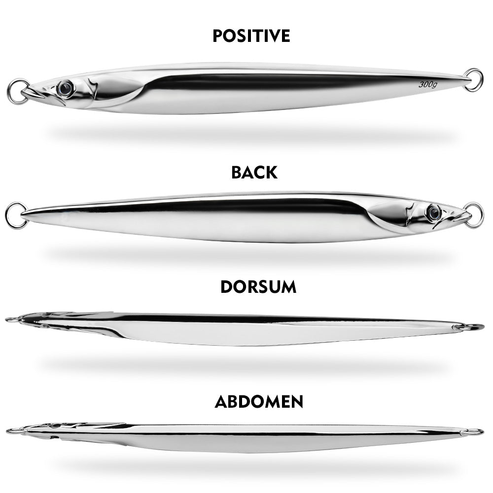 KATUYSHA Saltwater Vertical Jigging Bait, All Silver Streamlined Fish Design Silver Metal Jig Lure, 180g-300g, with Feather Assist Hook
