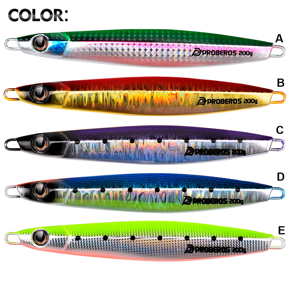 KATYUSHA Saltwater Vertical Jigging Bait, Holographic Gradient Fish Scale Design Metal Jig Lure, 80g-200g, 5 Colors Available with Feather Assist Hook