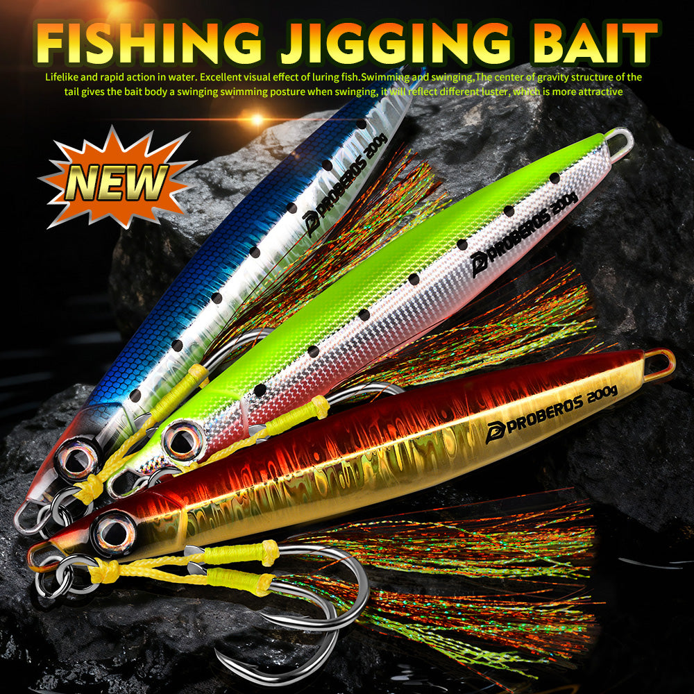 KATYUSHA Saltwater Vertical Jigging Bait, Holographic Gradient Fish Scale Design Metal Jig Lure, 80g-200g, 5 Colors Available with Feather Assist Hook