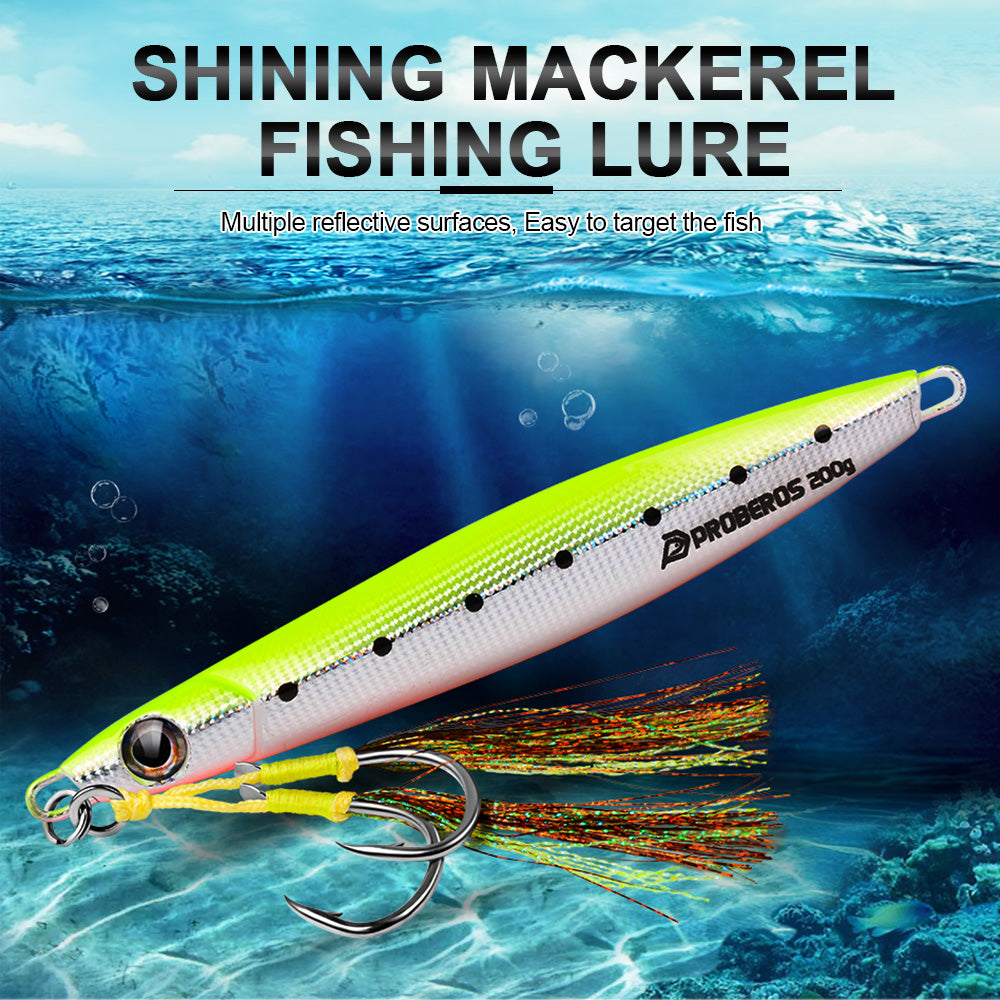 KATYUSHA Saltwater Vertical Jigging Bait, Holographic Gradient Fish Scale Design Metal Jig Lure, 80g-200g, 5 Colors Available with Feather Assist Hook
