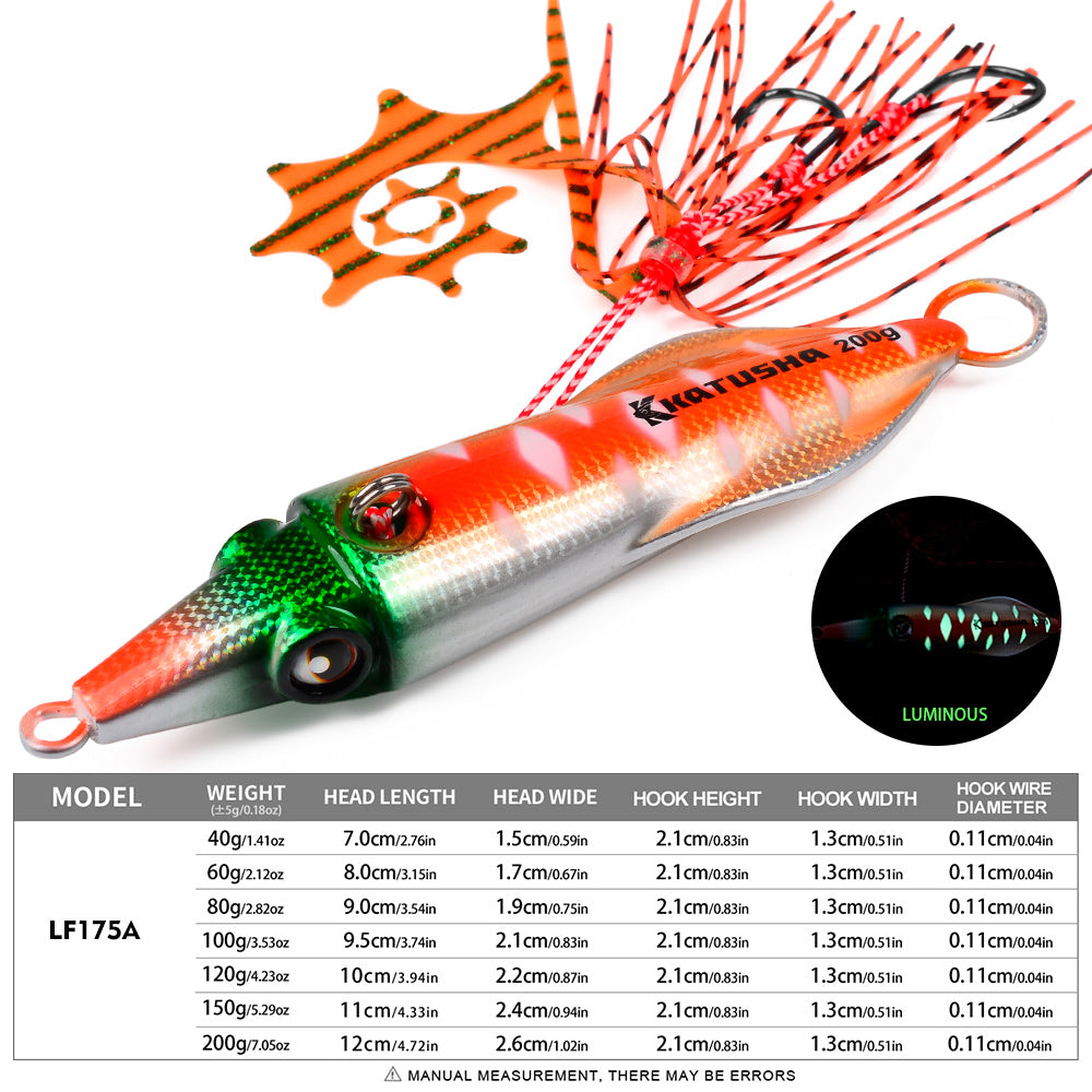 KATYUSHA Saltwater Slow Pitch Jigging Bait with Silicone Skirt Octopus Metal Jig Lure, 40g-200g, 6 Colors Available