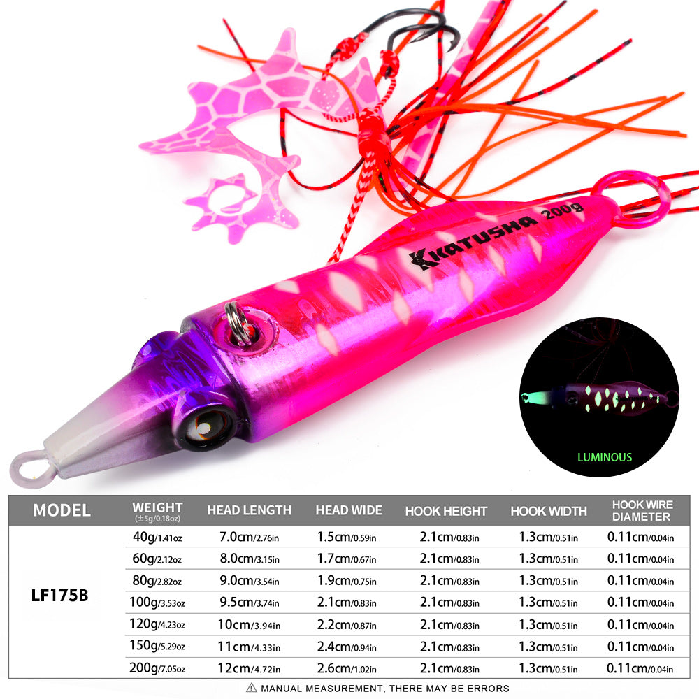 KATYUSHA Saltwater Slow Pitch Jigging Bait with Silicone Skirt Octopus Metal Jig Lure, 40g-200g, 6 Colors Available