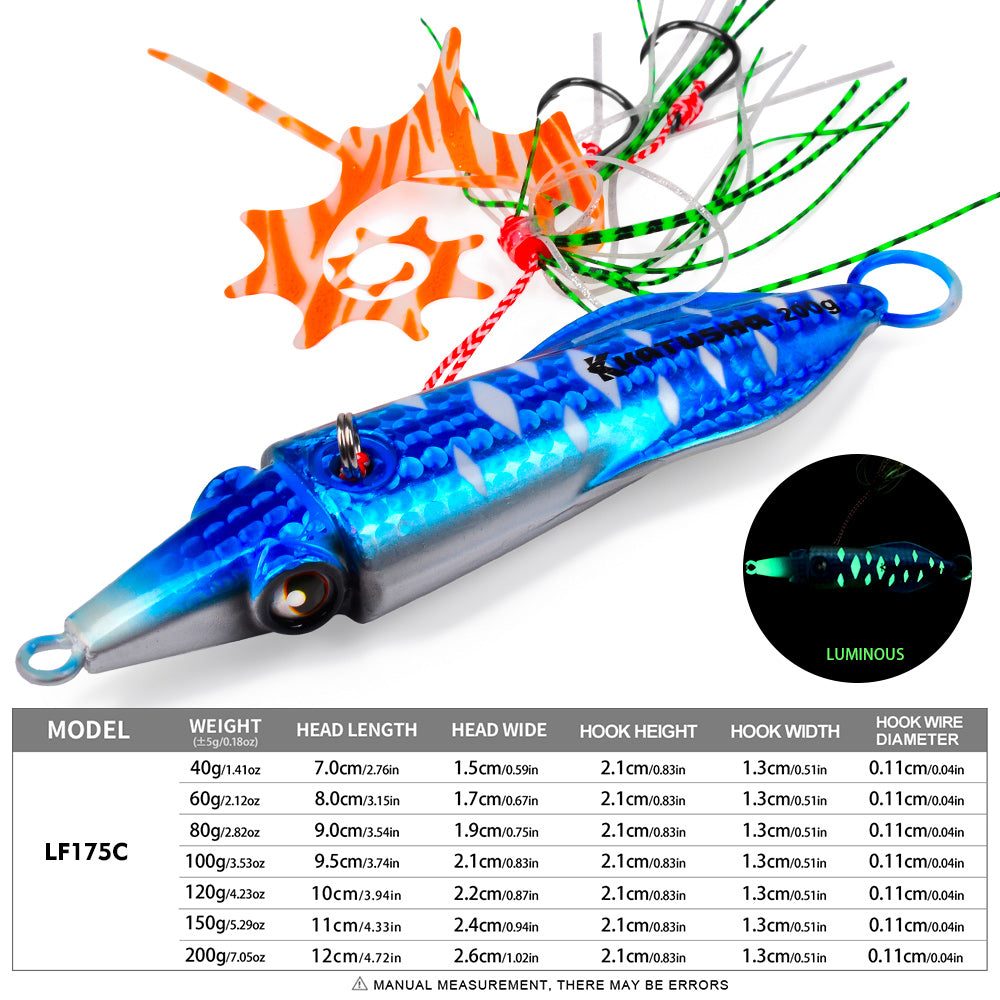 KATYUSHA Saltwater Slow Pitch Jigging Bait with Silicone Skirt Octopus Metal Jig Lure, 40g-200g, 6 Colors Available