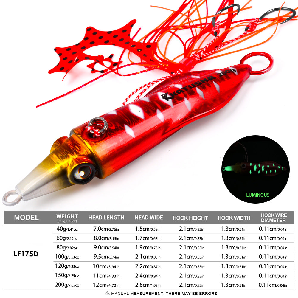KATYUSHA Saltwater Slow Pitch Jigging Bait with Silicone Skirt Octopus Metal Jig Lure, 40g-200g, 6 Colors Available