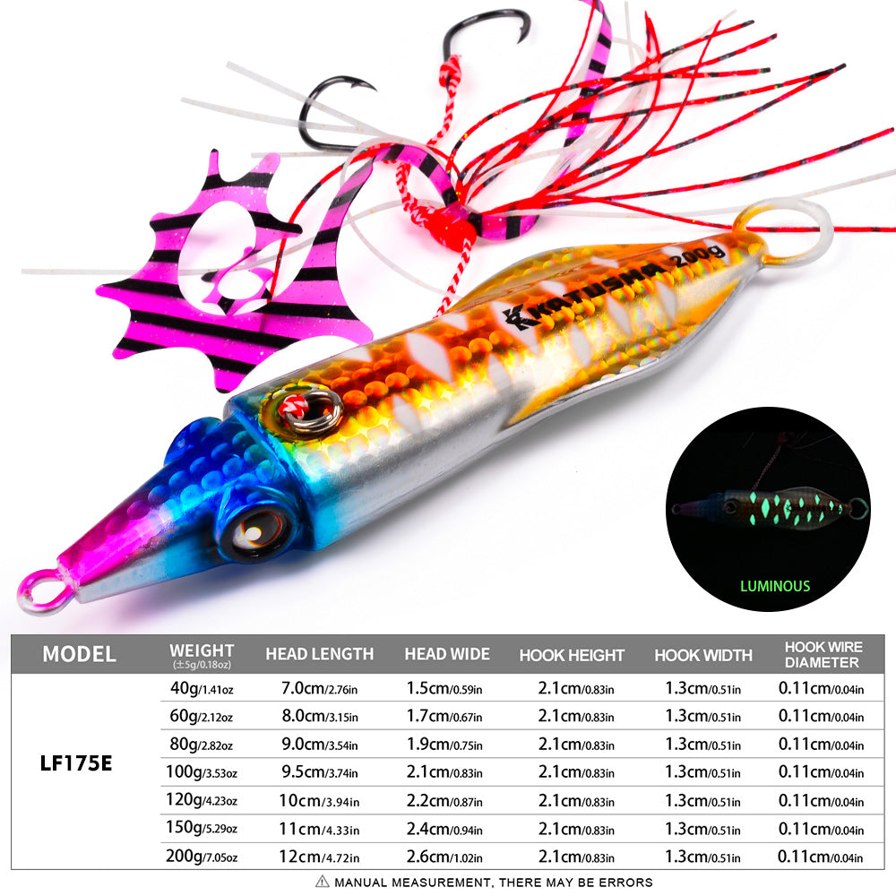 KATYUSHA Saltwater Slow Pitch Jigging Bait with Silicone Skirt Octopus Metal Jig Lure, 40g-200g, 6 Colors Available