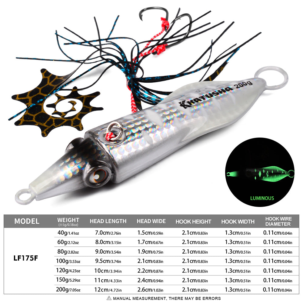 KATYUSHA Saltwater Slow Pitch Jigging Bait with Silicone Skirt Octopus Metal Jig Lure, 40g-200g, 6 Colors Available