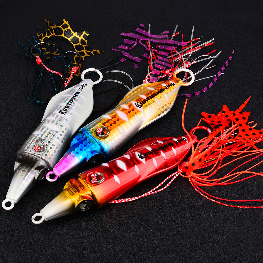 KATYUSHA Saltwater Slow Pitch Jigging Bait with Silicone Skirt Octopus Metal Jig Lure, 40g-200g, 6 Colors Available