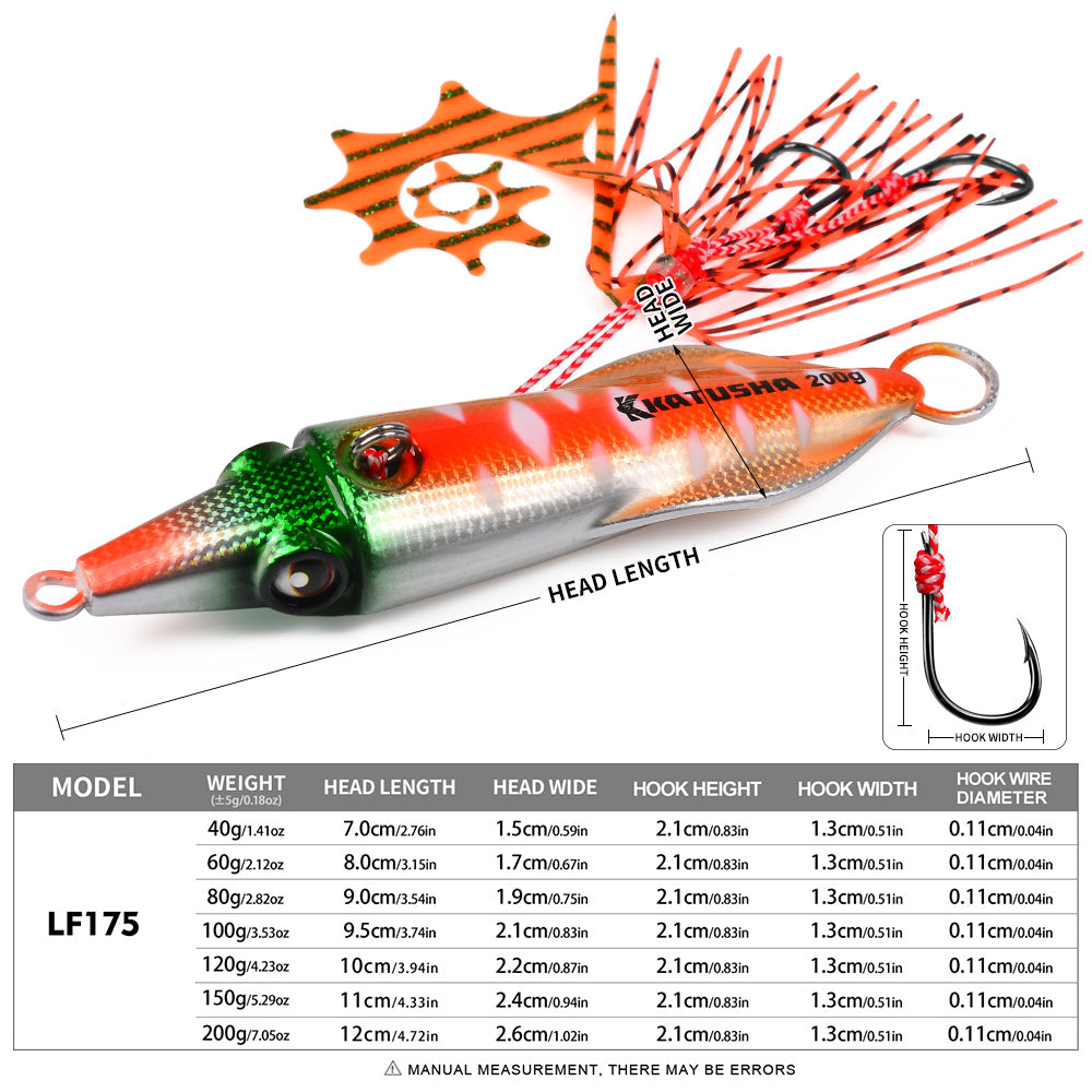 KATYUSHA Saltwater Slow Pitch Jigging Bait with Silicone Skirt Octopus Metal Jig Lure, 40g-200g, 6 Colors Available