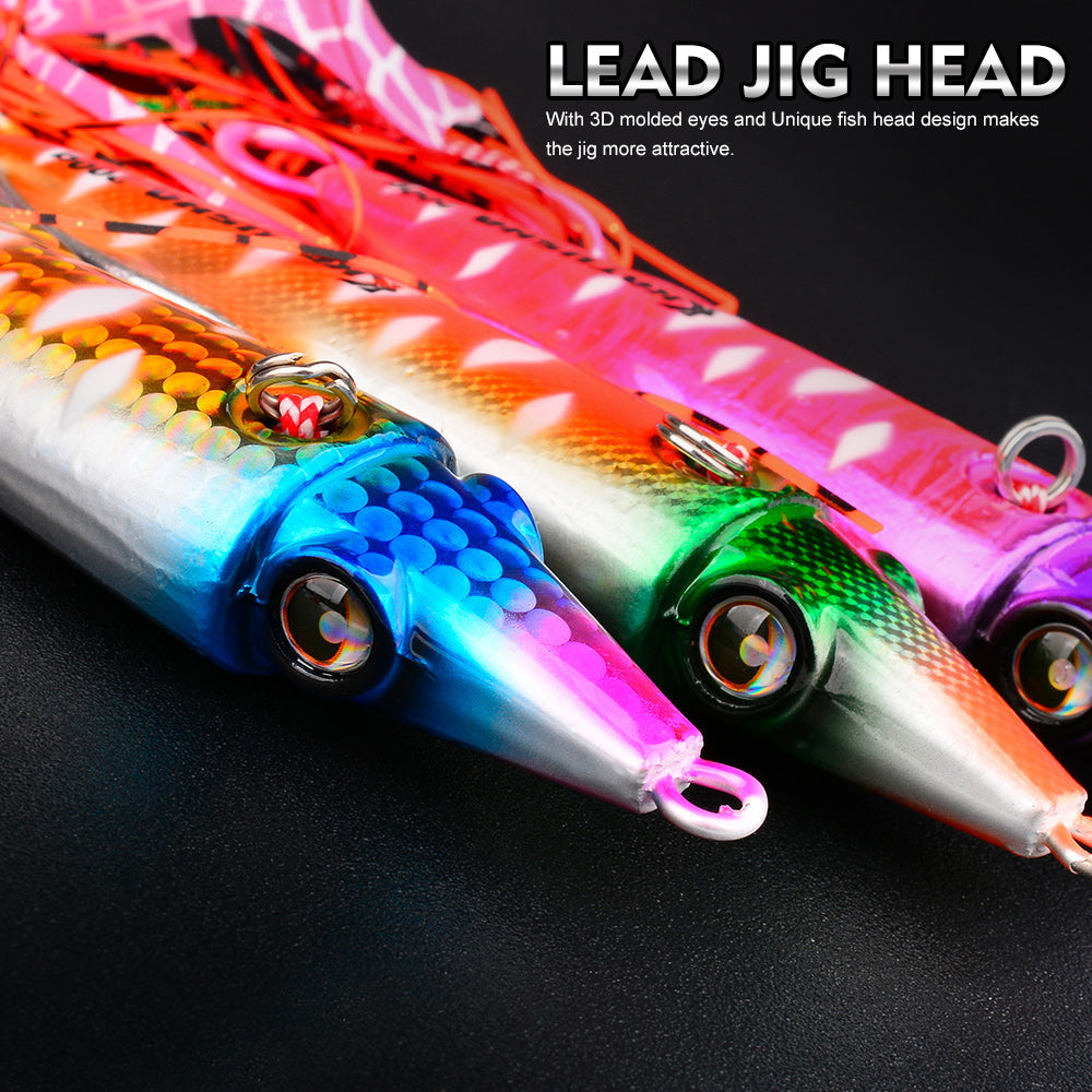 KATYUSHA Saltwater Slow Pitch Jigging Bait with Silicone Skirt Octopus Metal Jig Lure, 40g-200g, 6 Colors Available