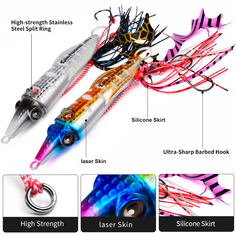 KATYUSHA Saltwater Slow Pitch Jigging Bait with Silicone Skirt Octopus Metal Jig Lure, 40g-200g, 6 Colors Available